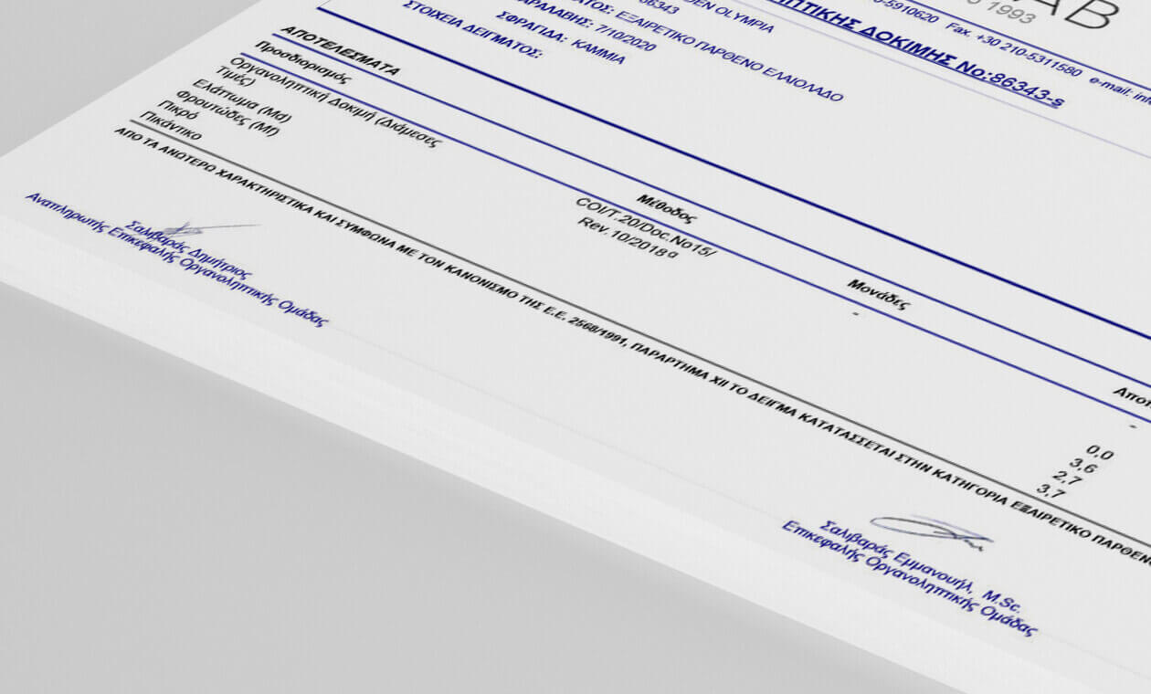 Οργανοληπτικός Έλεγχος : 0 Ελάττωμα (Md)